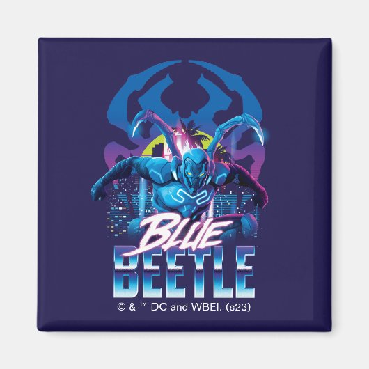 Blue Beetle Retrowave City zonsondergang Magneet (Voorkant)