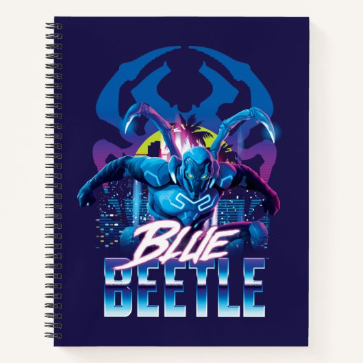 Blue Beetle Retrowave City zonsondergang Notitieboek (Voorkant)