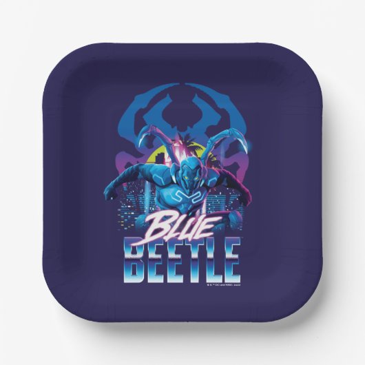 Blue Beetle Retrowave City zonsondergang Papieren Bordje (Voorkant)
