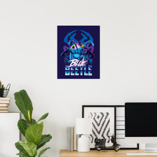 Blue Beetle Retrowave City zonsondergang Poster