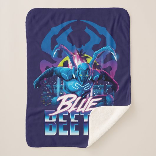 Blue Beetle Retrowave City zonsondergang Sherpa Deken (Voorkant)