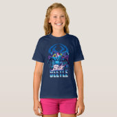 Blue Beetle Retrowave City zonsondergang T-shirt (Voorkant volledig)