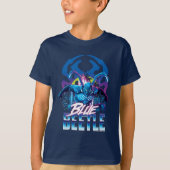 Blue Beetle Retrowave City zonsondergang T-shirt (Voorkant)