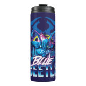 Blue Beetle Retrowave City zonsondergang Thermosbeker (Voorkant)