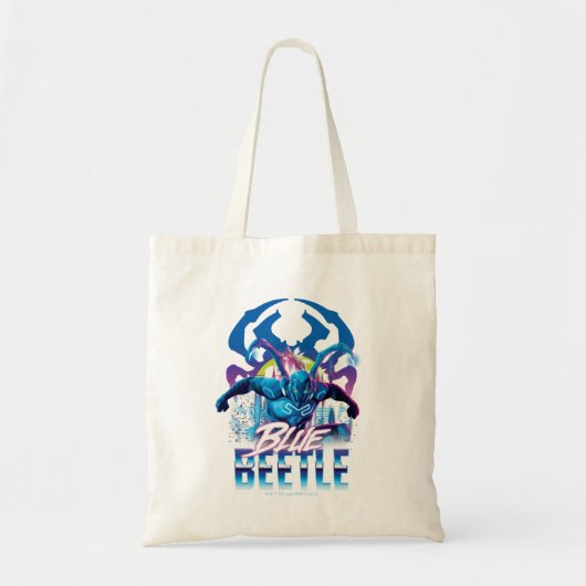 Blue Beetle Retrowave City zonsondergang Tote Bag (Voorkant)