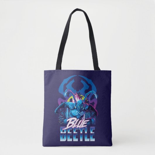 Blue Beetle Retrowave City zonsondergang Tote Bag (Voorkant)