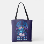 Blue Beetle Retrowave City zonsondergang Tote Bag (Achterkant)