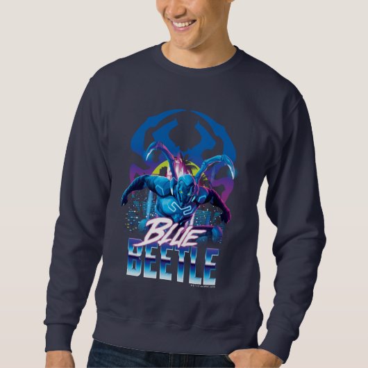 Blue Beetle Retrowave City zonsondergang Trui (Voorkant)