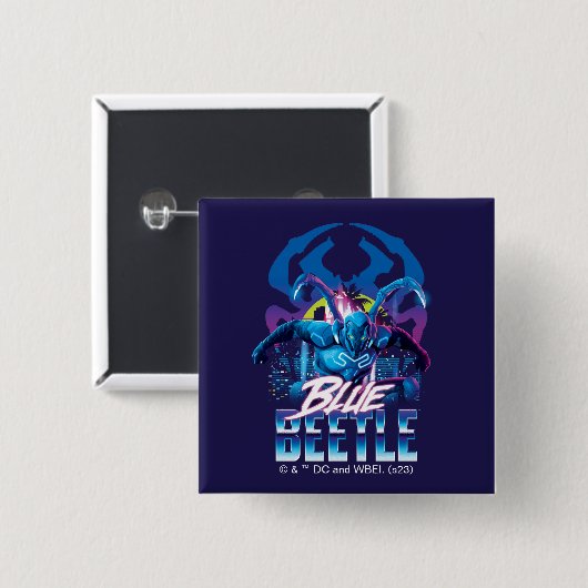 Blue Beetle Retrowave City zonsondergang Vierkante Button 5,1 Cm (Voorkant /achterkant)