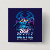 Blue Beetle Retrowave City zonsondergang Vierkante Button 5,1 Cm (Voorkant)