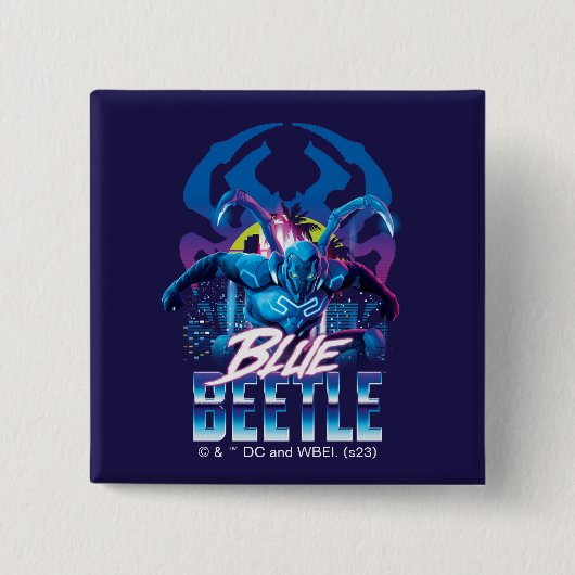 Blue Beetle Retrowave City zonsondergang Vierkante Button 5,1 Cm (Voorkant)
