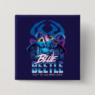 Blue Beetle Retrowave City zonsondergang Vierkante Button 5,1 Cm
