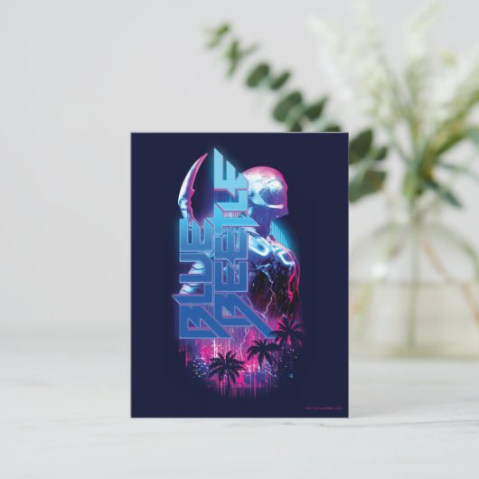 Blue Beetle Retrowave Stadslampjes Briefkaart (Staand voorkant)