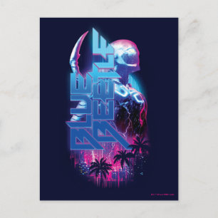 Blue Beetle Retrowave Stadslampjes Briefkaart