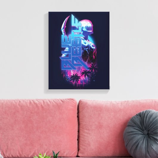 Blue Beetle Retrowave Stadslampjes Canvas Afdruk (Insitu (Woonkamer))
