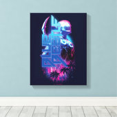 Blue Beetle Retrowave Stadslampjes Canvas Afdruk (Insitu (Houten vloer))