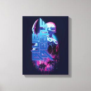 Blue Beetle Retrowave Stadslampjes Canvas Afdruk