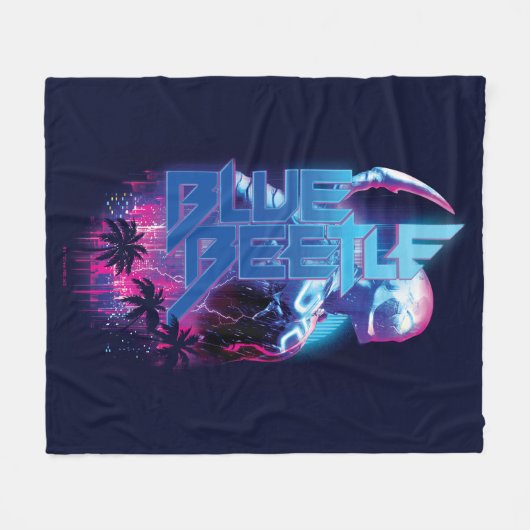Blue Beetle Retrowave Stadslampjes Fleece Deken (Voorkant (Horizontaal))