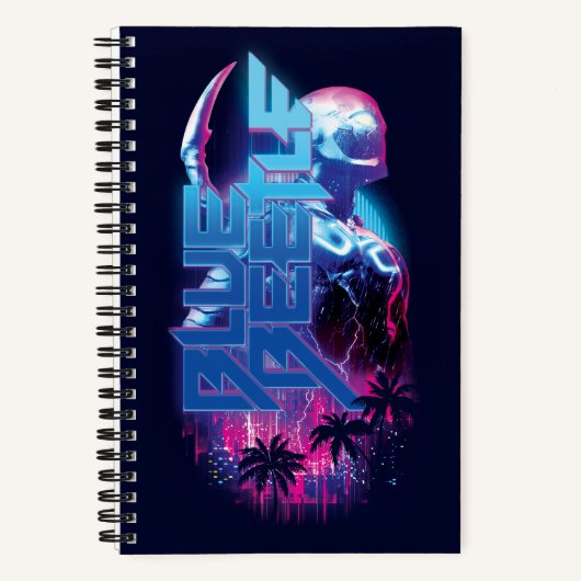 Blue Beetle Retrowave Stadslampjes Notitieboek (Voorkant)