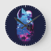 Blue Beetle Retrowave Stadslampjes Ronde Klok (Voorkant)