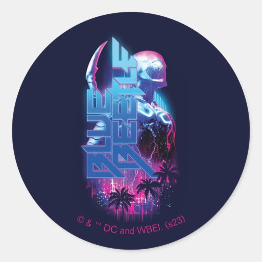 Blue Beetle Retrowave Stadslampjes Ronde Sticker (Voorkant)