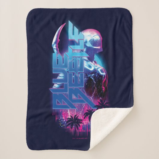 Blue Beetle Retrowave Stadslampjes Sherpa Deken (Voorkant)