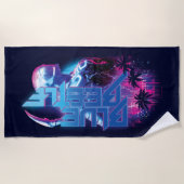 Blue Beetle Retrowave Stadslampjes Strandlaken (Voorkant)