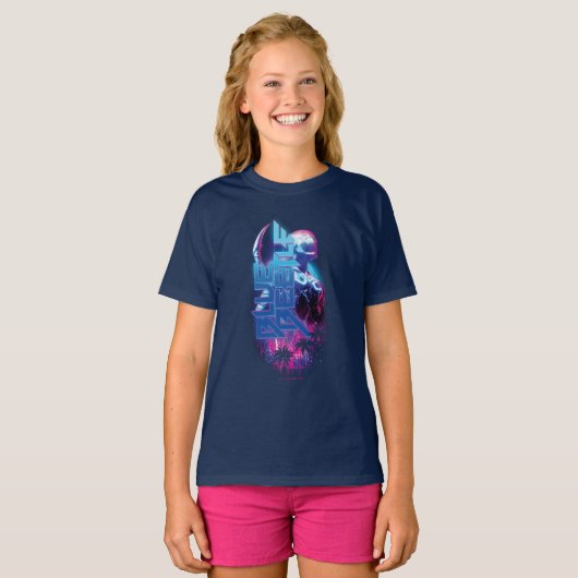 Blue Beetle Retrowave Stadslampjes T-shirt (Voorkant volledig)