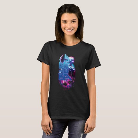 Blue Beetle Retrowave Stadslampjes T-shirt (Voorkant volledig)