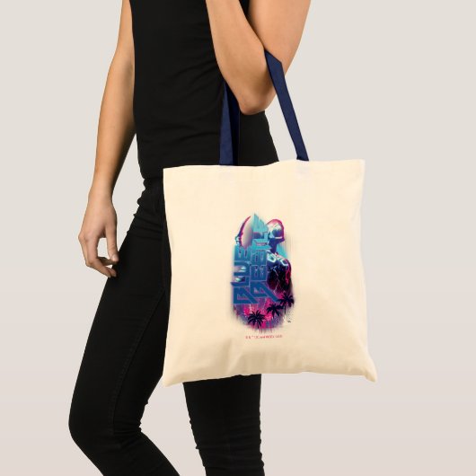 Blue Beetle Retrowave Stadslampjes Tote Bag (Voorkant (product))