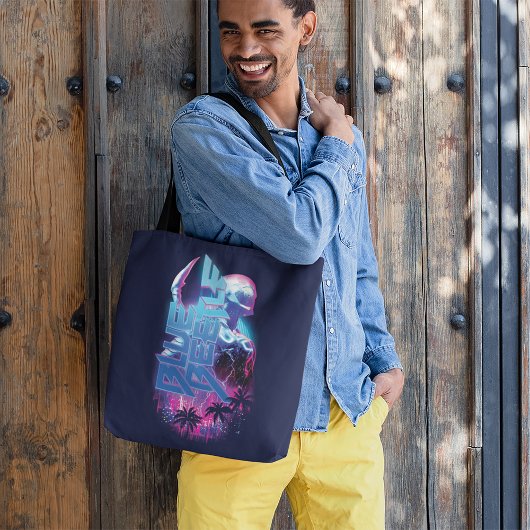 Blue Beetle Retrowave Stadslampjes Tote Bag