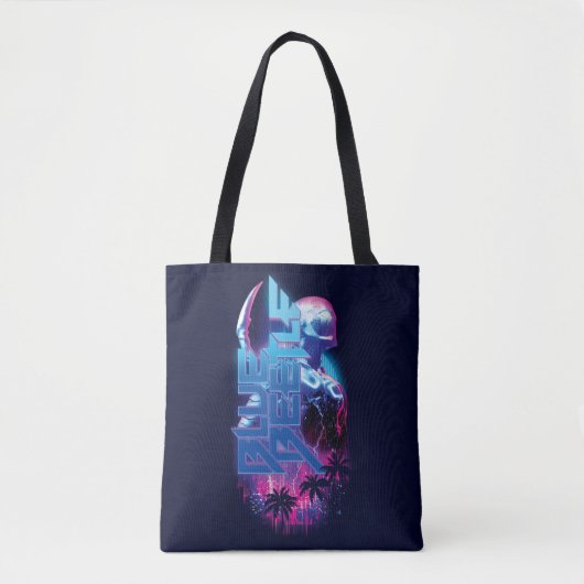 Blue Beetle Retrowave Stadslampjes Tote Bag (Voorkant)