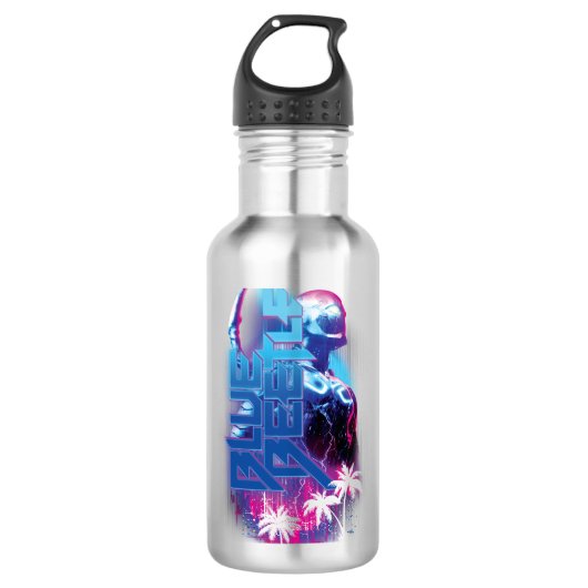Blue Beetle Retrowave Stadslampjes Waterfles (Voorkant)
