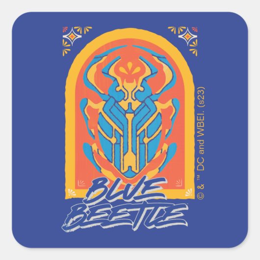 Blue Beetle Scarab Talavera Graphic Vierkante Sticker (Voorkant)