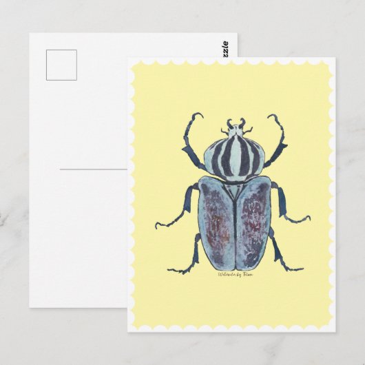 Blue Beetle Watercolor Briefkaart (Voorkant / Achterkant)