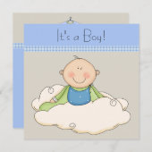 Blue Beige Baby Boy Cloud Baby shower Kaart (Voorkant / Achterkant)