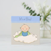 Blue Beige Baby Boy Cloud Baby shower Kaart (Staand voorkant)