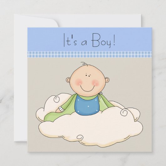 Blue Beige Baby Boy Cloud Baby shower Kaart (Voorkant)