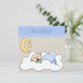 Blue Beige Baby Boy Cloud Baby shower Kaart (Staand voorkant)