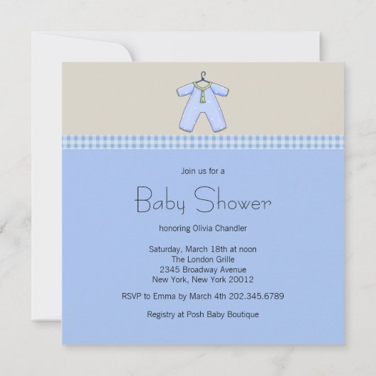 Blue Beige Baby Boy Cloud Baby shower Kaart (Achterkant)