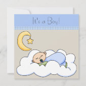 Blue Beige Baby Boy Cloud Baby shower Kaart (Voorkant)