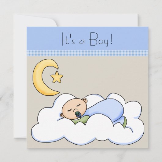Blue Beige Baby Boy Cloud Baby shower Kaart (Voorkant)