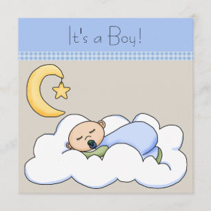 Blue Beige Baby Cloud Baby shower Kaart