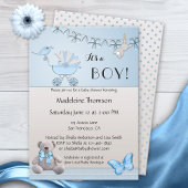 Blue Beige Beer Boy Baby shower Invitation Kaart