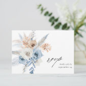 Blue & Beige Boho Floral w Meal RSVP Card (Staand voorkant)