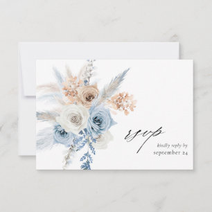 Blue & Beige Boho Floral w Meal RSVP Card