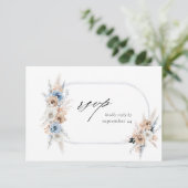 Blue & Beige Boho Floral w Meal RSVP Card 2 Kaartje (Staand voorkant)