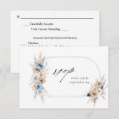 Blue & Beige Boho Floral w Meal RSVP Card 2 Kaartje (Voorkant / Achterkant)
