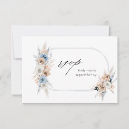 Blue & Beige Boho Floral w Meal RSVP Card 2 Kaartje