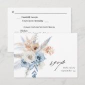 Blue & Beige Boho Floral w Meal RSVP Card Kaartje (Voorkant / Achterkant)